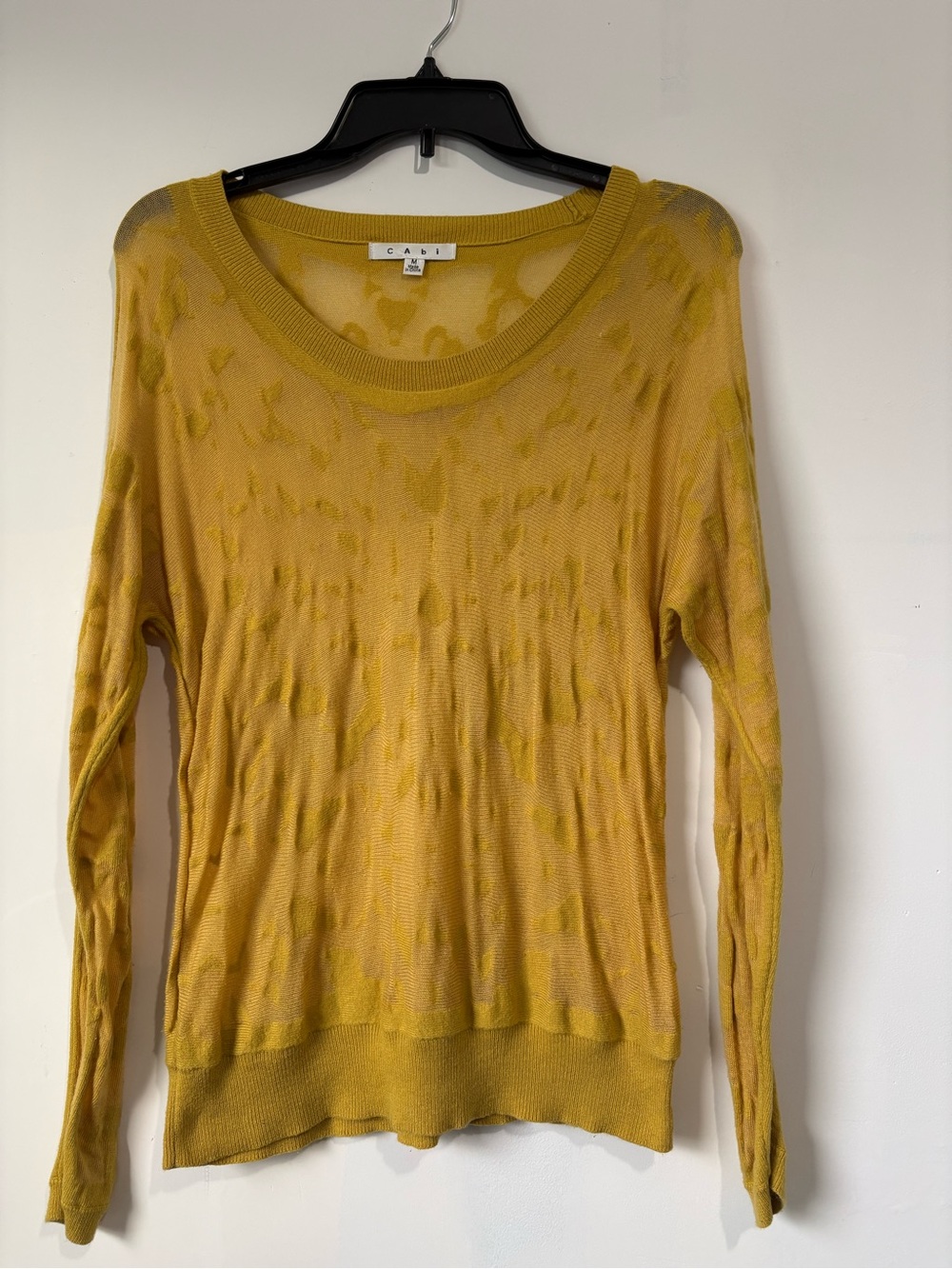 CAbi Lightweight Mustard Yellow Scoop Neck Sweater